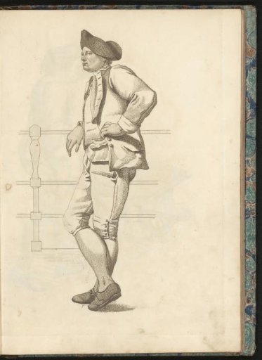 Standing man leaning against a railing