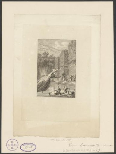 Two women and a child fall into a pond in a landscaped garden