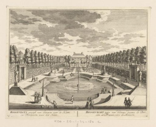 View of the terraces and pond of the country estate Hoogevecht