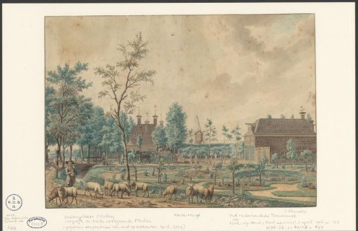 View of the country estate Overberg with a shepherd and sheep