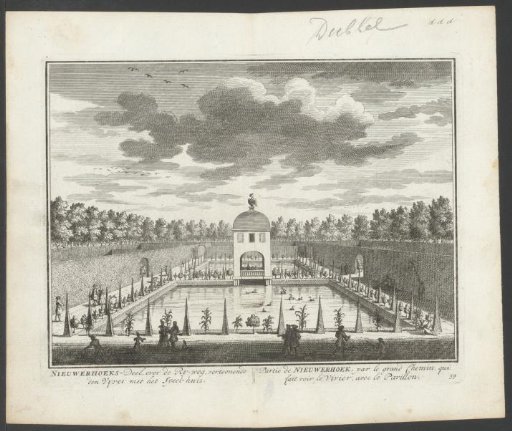 View of the garden with pond and playhouse of the country estate Nieuwerhoek