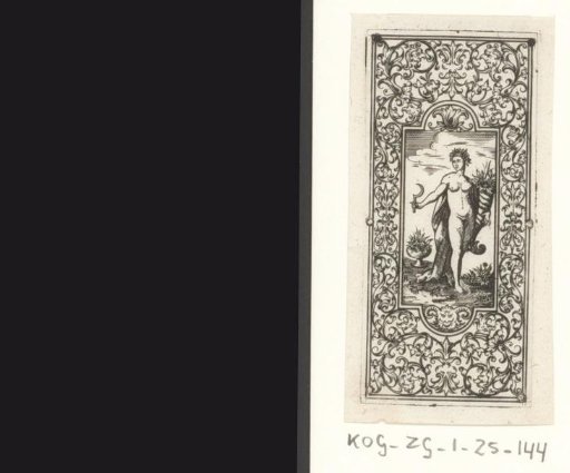 Ceres with sickle and cornucopia in an ornamental frame