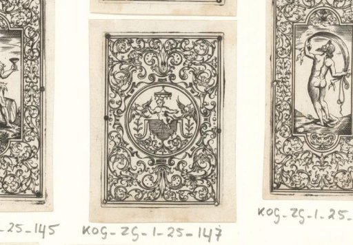 Muscular child with two birds in an ornamental frame