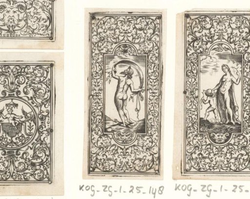 Naked god with drapery in an ornamental frame