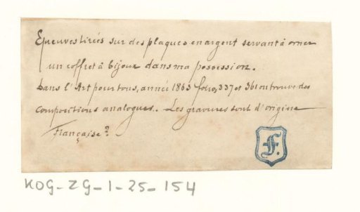 Manuscript on proof prints of a silver plate