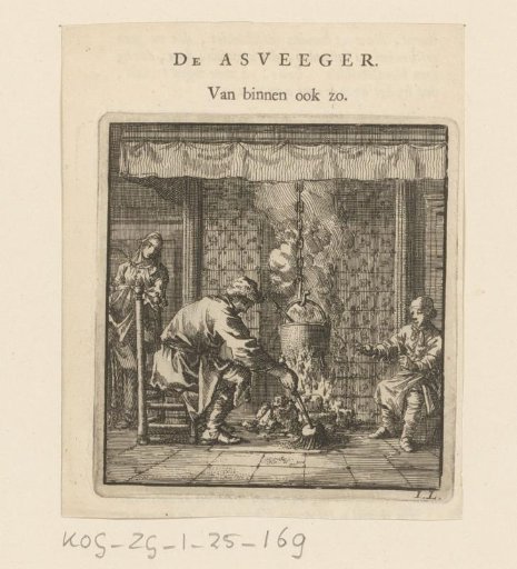 Man Sweeps Ash Towards a Burning Hearth