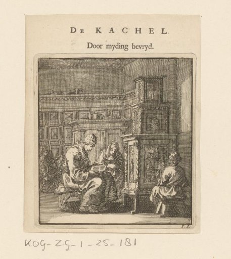 Three Figures Warming Themselves by a Stove