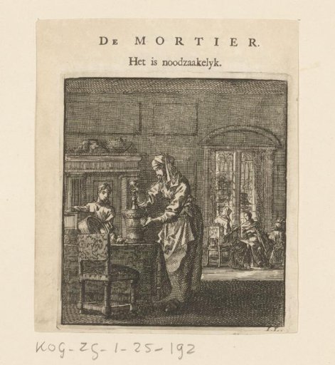 A Woman Grinding Something with a Pestle While a Child Watches