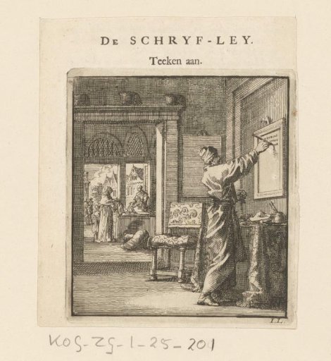 A Man Writing from Right to Left on a Slate on the Wall