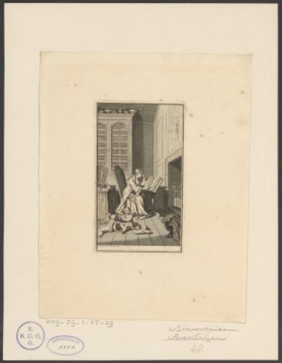 Woman and two putti in a study