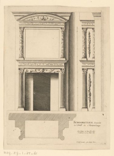 Fireplace, lower section and frame of the fireplace at the Binnenhof