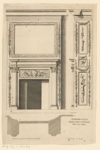Plan, front and side view of a fireplace from the house of Johan Maurits, Count of Nassau-Siegen