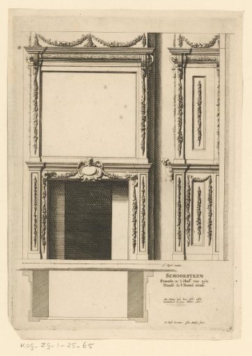 Plan, front and side view of a fireplace from the house of Johan Maurits, Count of Nassau-Siegen