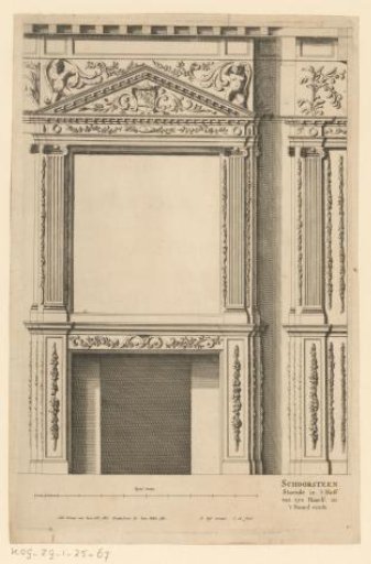 Front and side view of a fireplace with a pediment from Noordeinde Palace