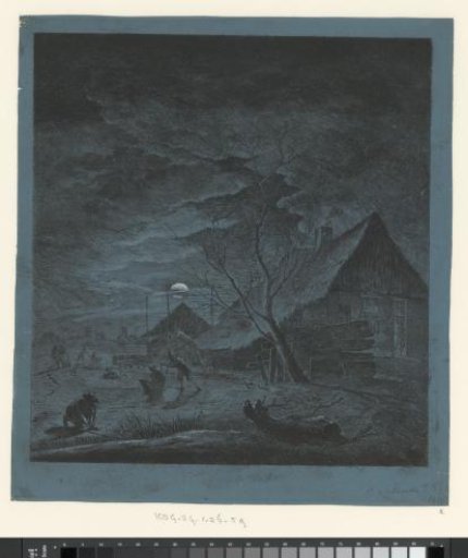 Night Landscape with a Farmhouse and Skaters
