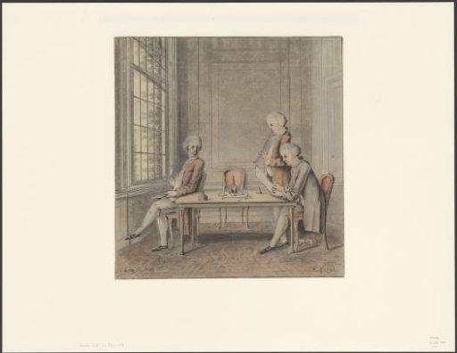 Three men around a table