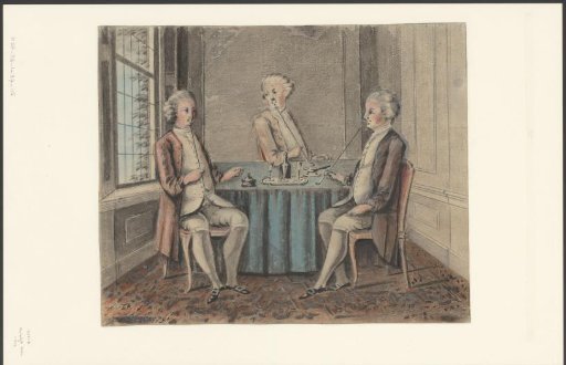 Three smoking men around a table