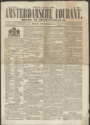Amsterdamse Courant, news and advertisement sheet with announcement of the public celebrations for the eighteenth birthday of the crown prince