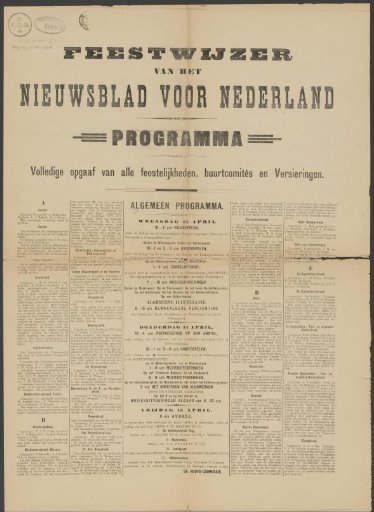 Festival guide of the Nieuwsblad voor Nederland, April 1887