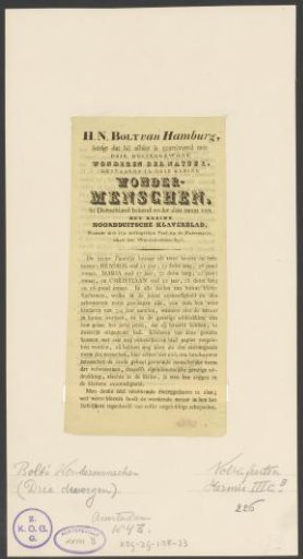 Advertisement of the people exhibited by H.N. Bolt