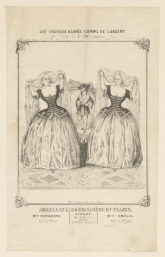 Honorine and Émelie, two sisters with very long hair