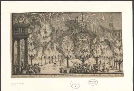 Fireworks on the Grote Markt in Haarlem in Honor of the Coronation of William III and Mary II Stuart, 1689