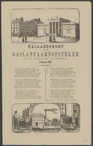 Autumn Greeting from the Amsterdam gas lamp lighters for the year 1889