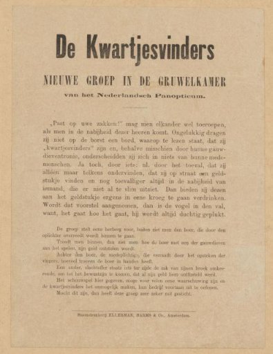 Announcement for a new group in the wax museum the Nederlandsch Panopticum