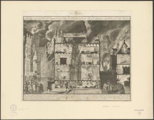 Old Fire Engines and New Hose Fire Engines in Practice, 1690