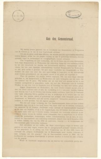Letter to the Amsterdam municipal council regarding the takeover of the gas works