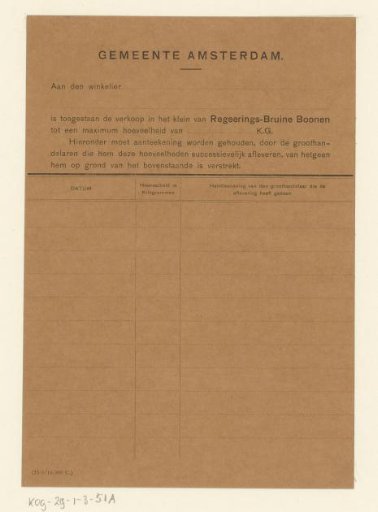 Authorization card for Government Brown Beans