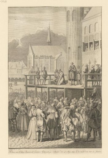 Johan van Oldenbarnevelt kneels before his execution, 1619