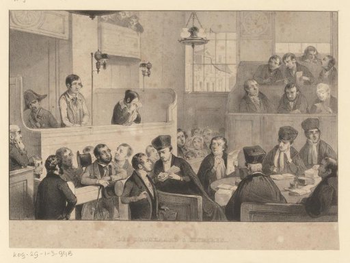 A man standing trial in a courtroom