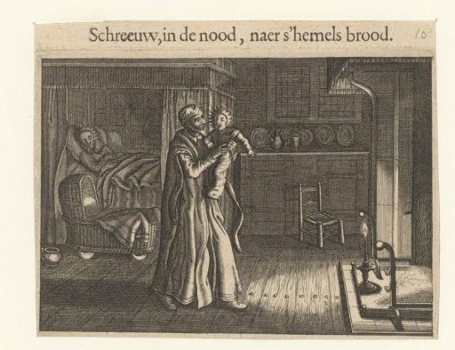 Father Walking with His Child in His Arms Through a Room While the Mother Sleeps