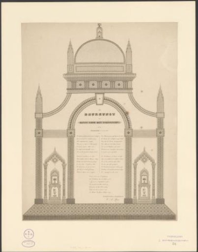 Copperplate print with a temple, 1843
