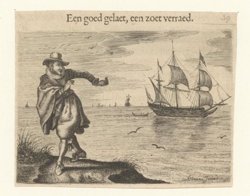 Man Running Away with a Ship in the Background