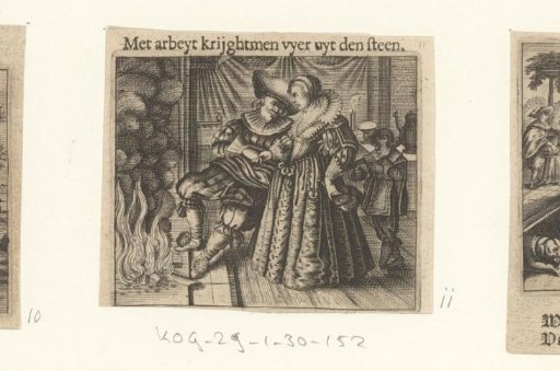 Couple with child before the fireplace