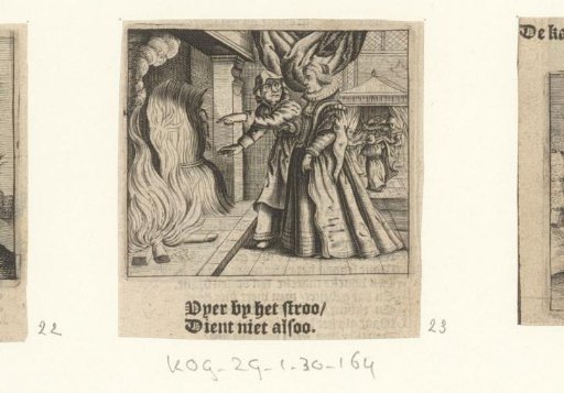 Old and young woman by a hearth with straw