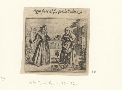 Old woman and young woman examine various flowers
