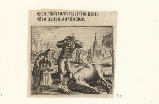Sad couple standing by a dead cow