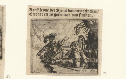 A Man Drinking from a Stream and Another from a Fountain