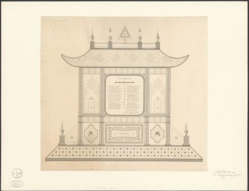 Copper Monday print with a building in Asian style, 1845