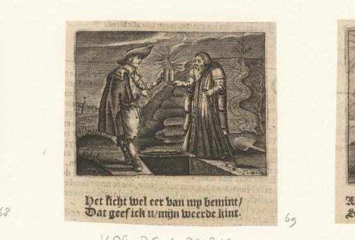 Old Man Giving a Lantern to a Young Man