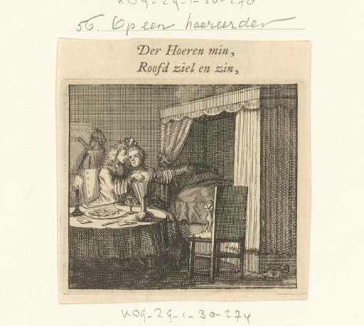 Woman points to a bed while a man touches her breast