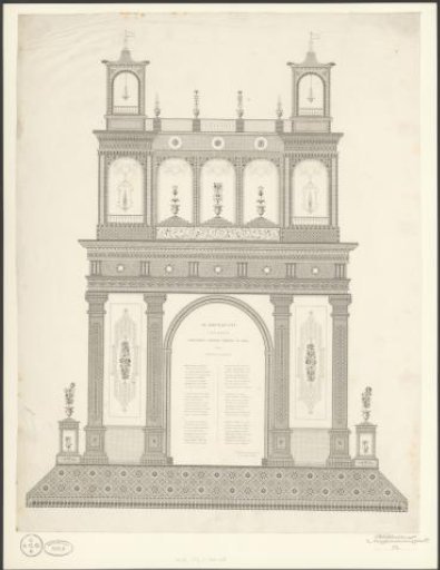 Copperplate print with the façade of a church