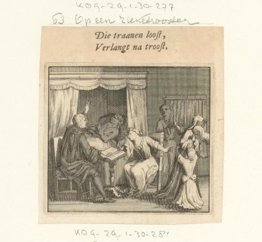 Weeping people around a deathbed