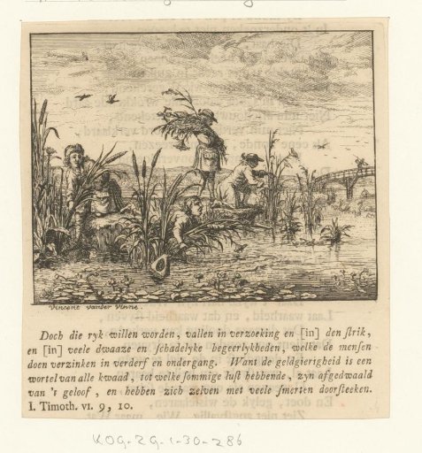 Four men removing reeds at the riverbank
