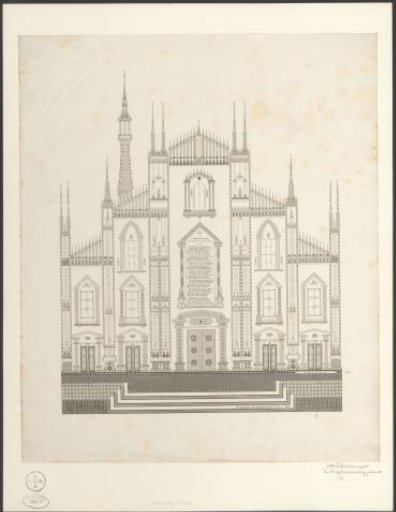 Copperplate print with a façade of a cathedral, 1840
