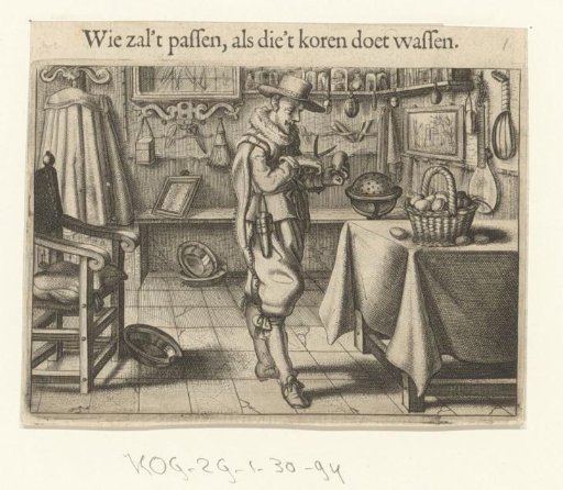 Man Standing with Scissors by a Basket of Eggs
