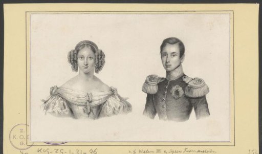 Portraits of Sophia Frederika Mathilda of Württemberg and of William III, King of the Netherlands